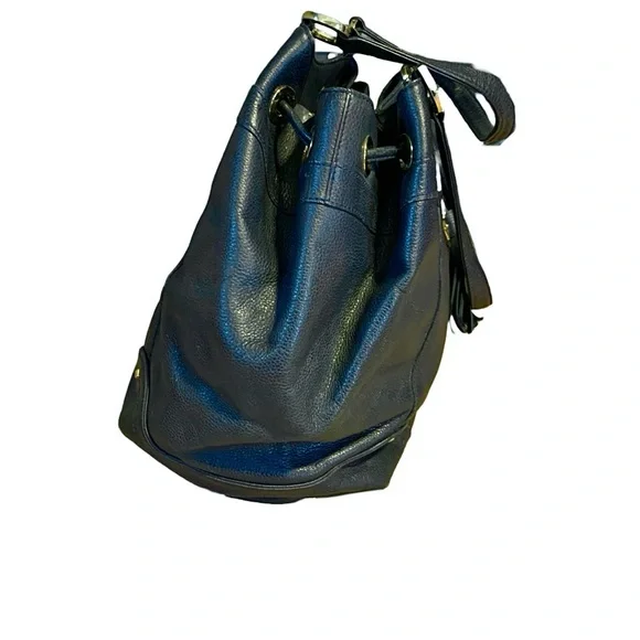 MCM BLUE LEATHER DRAWSTRING TOTE BAG WITH TASSEL & STUD DECORATIONS Totes